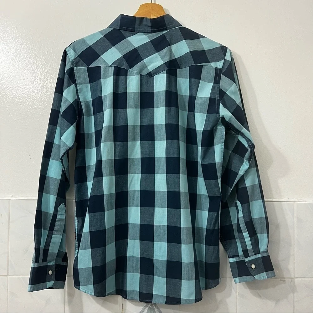 Levi’s Button Up Shirt Men S Western Pearl Snap Blue Plaid Cotton Cowboy Rodeo